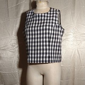 Vintage 80s does 50s Black White Gingham check plaid bodice. By Lisa Jo
